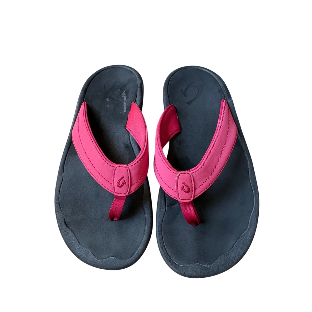 Olukai Ohana Kids Pink Black Flip Flop Sandals 20110-FP40 US W 5 EUR 35